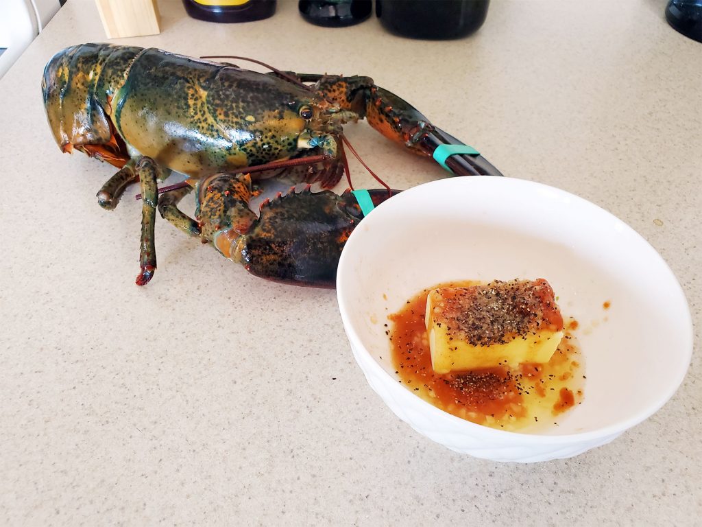 FM Recipes Boiled Lobster with Spicy Garlic Butter Dipping Sauce