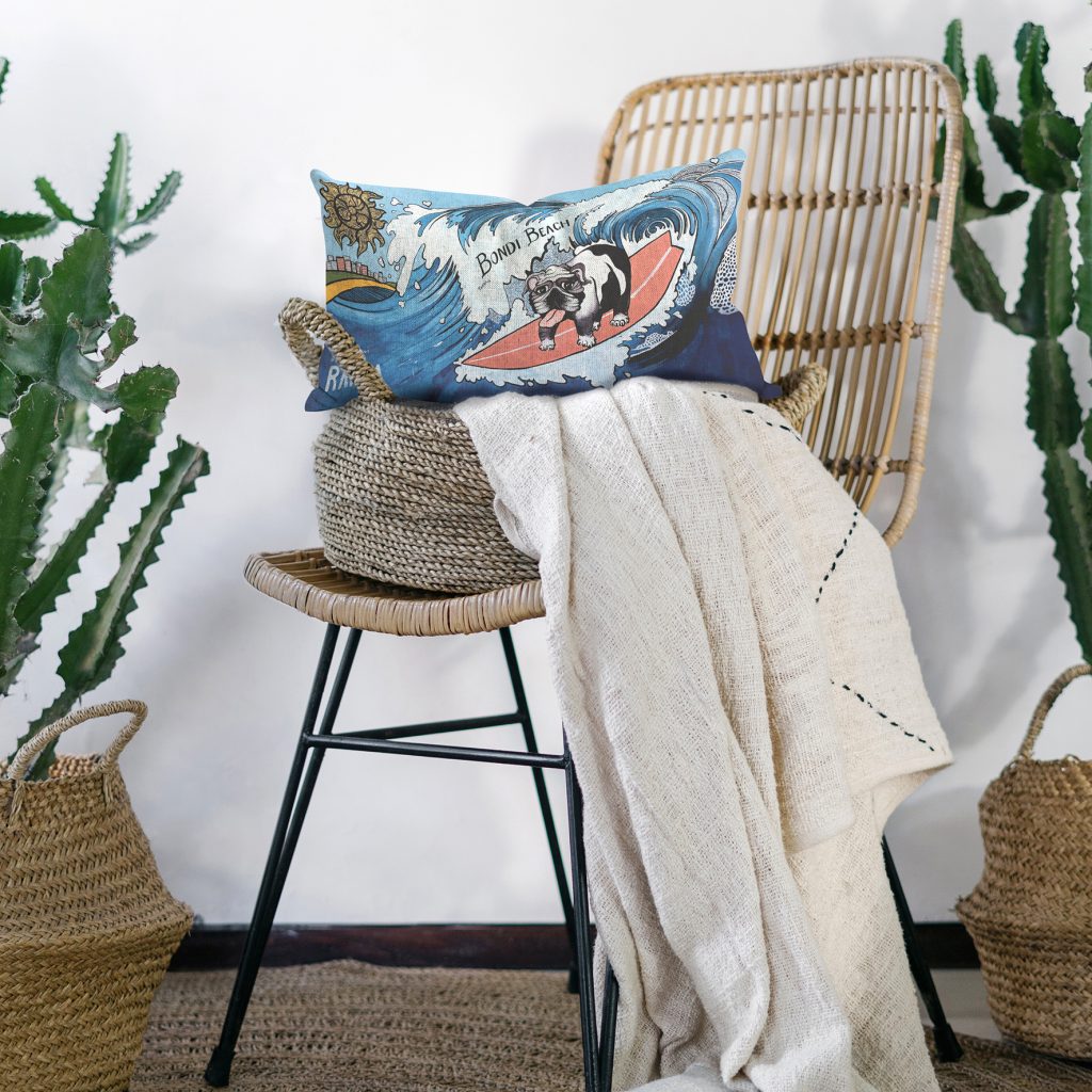 Streetart Society cushion from Rachel Giddens collection, printed and handmade in Australia – from $82.