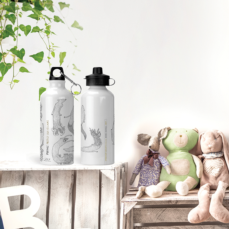 Streetart Society's Merdogs Kids bottle from artist Lily Keenan, designed and hand-printed to order in Australia – $25.99.