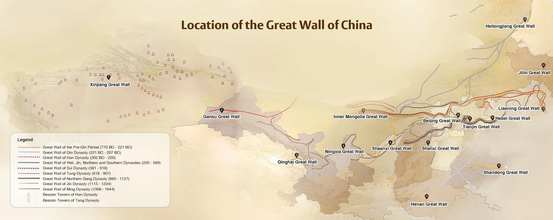 Map of the Great Wall of China, from TravelinChina