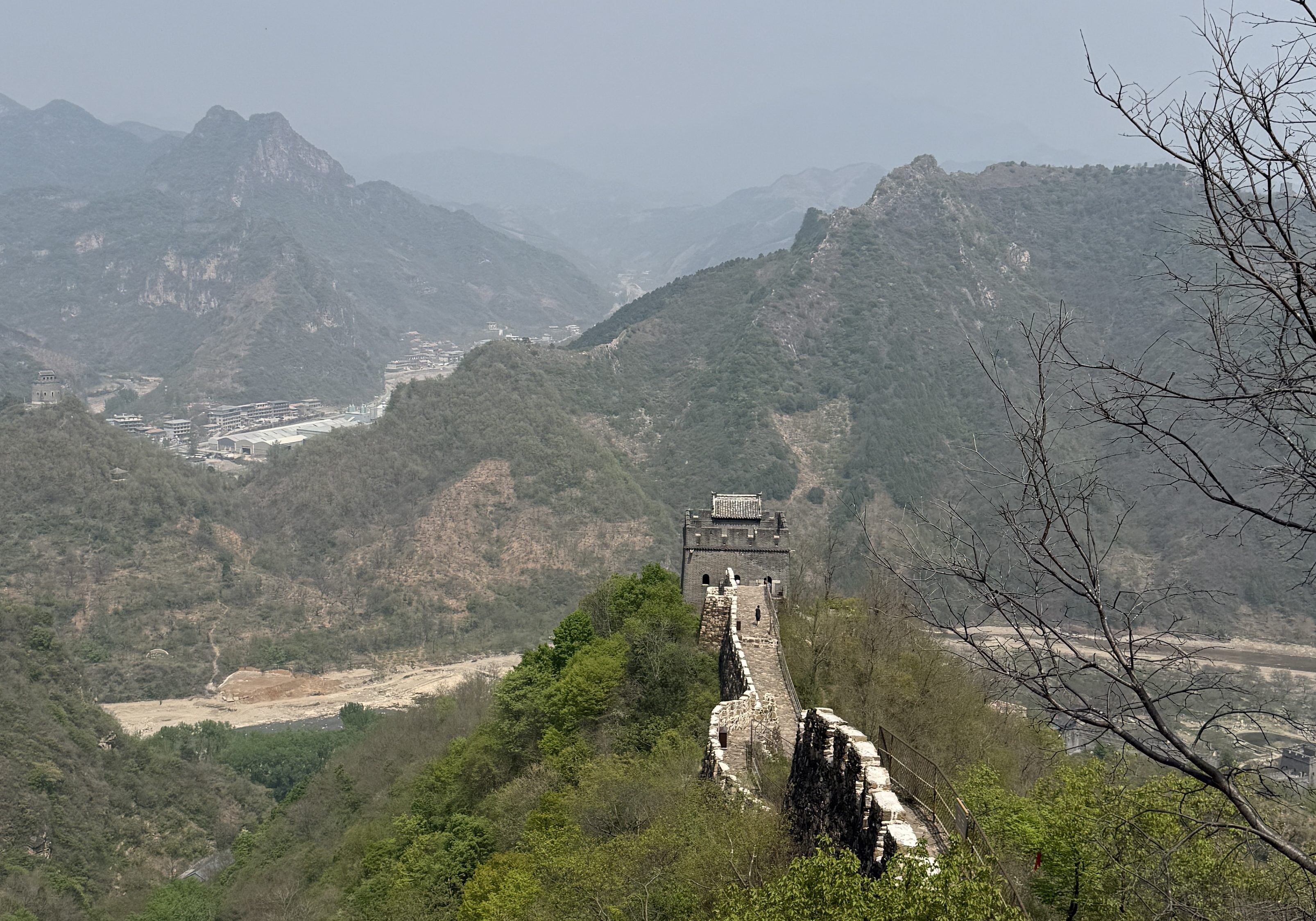Mountains with Great wall of China running across them