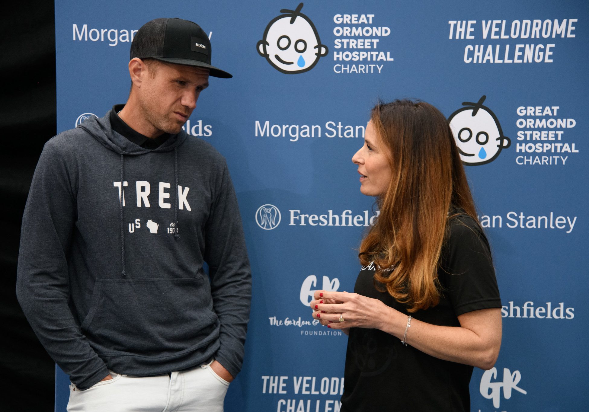 James speaking to Tanya Ramsay at Velodrom Challenge