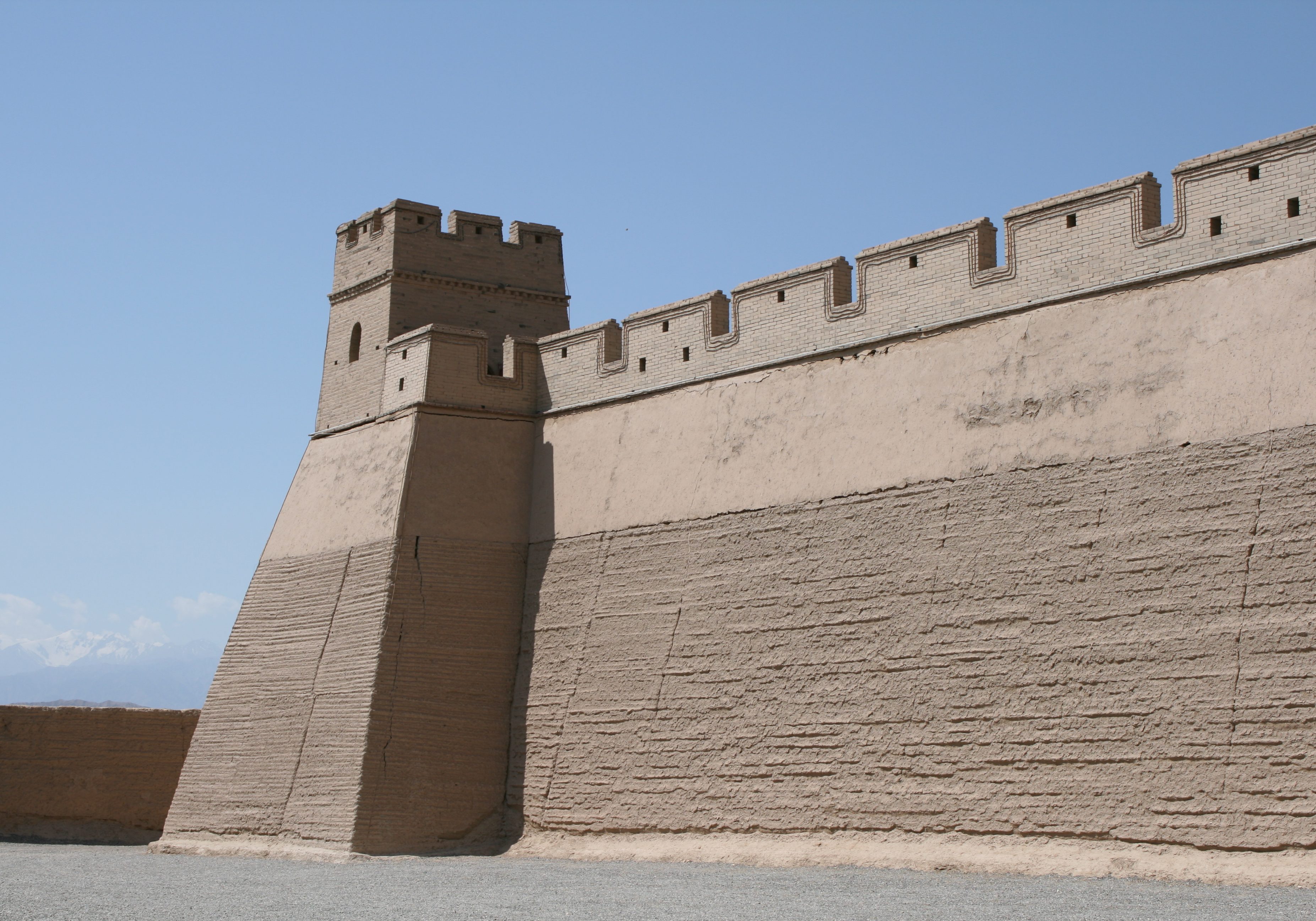 Corner of wall, with blue skies in background
