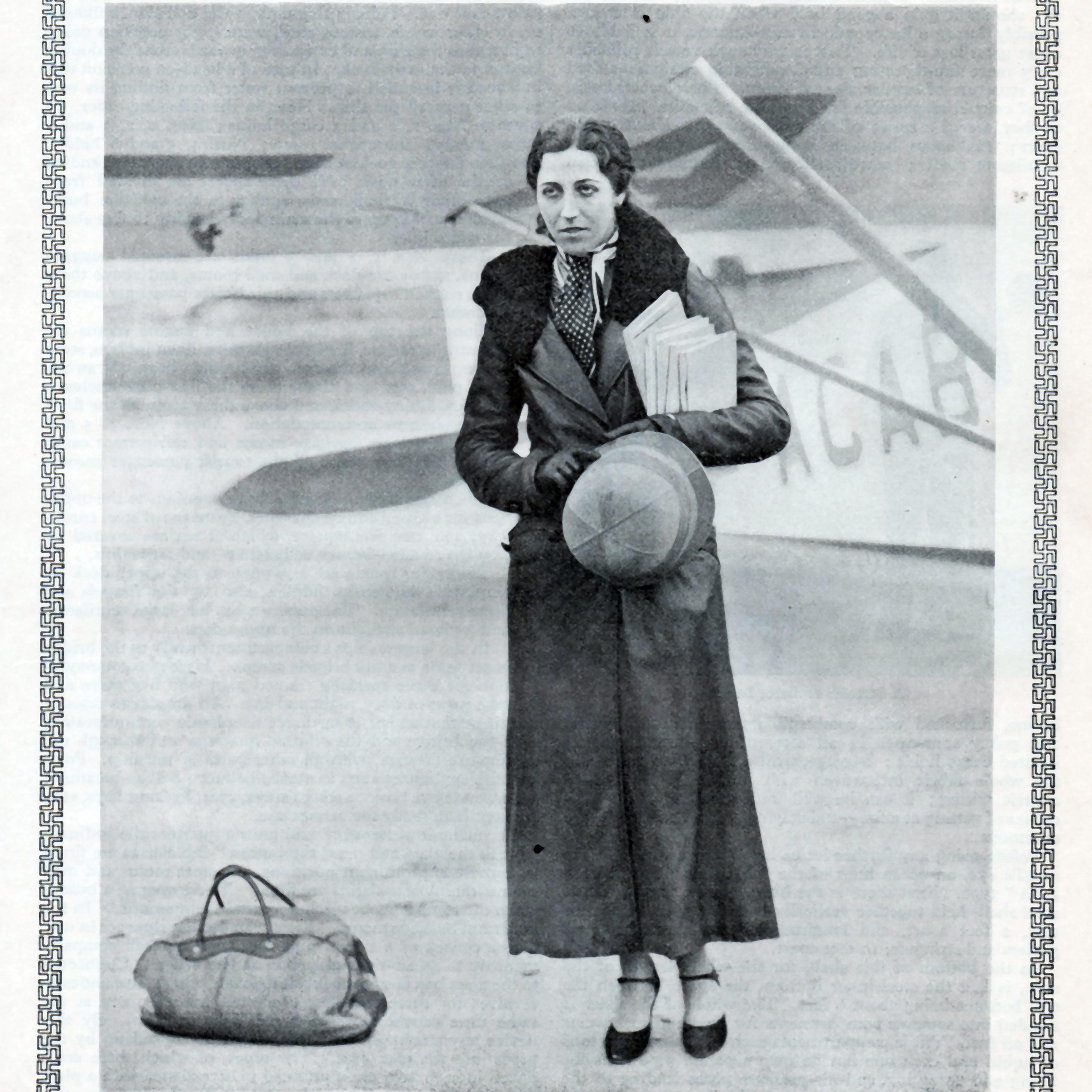 K82X43 Full length portrait of  AMY JOHNSON, Pilot (aka Mrs J A Mollison), Vice President of the Order of Skywaymen, (the Boys Own Paper Model Flying League) - An illustration  from the BOYS OWN ANNUAL 1932/1933