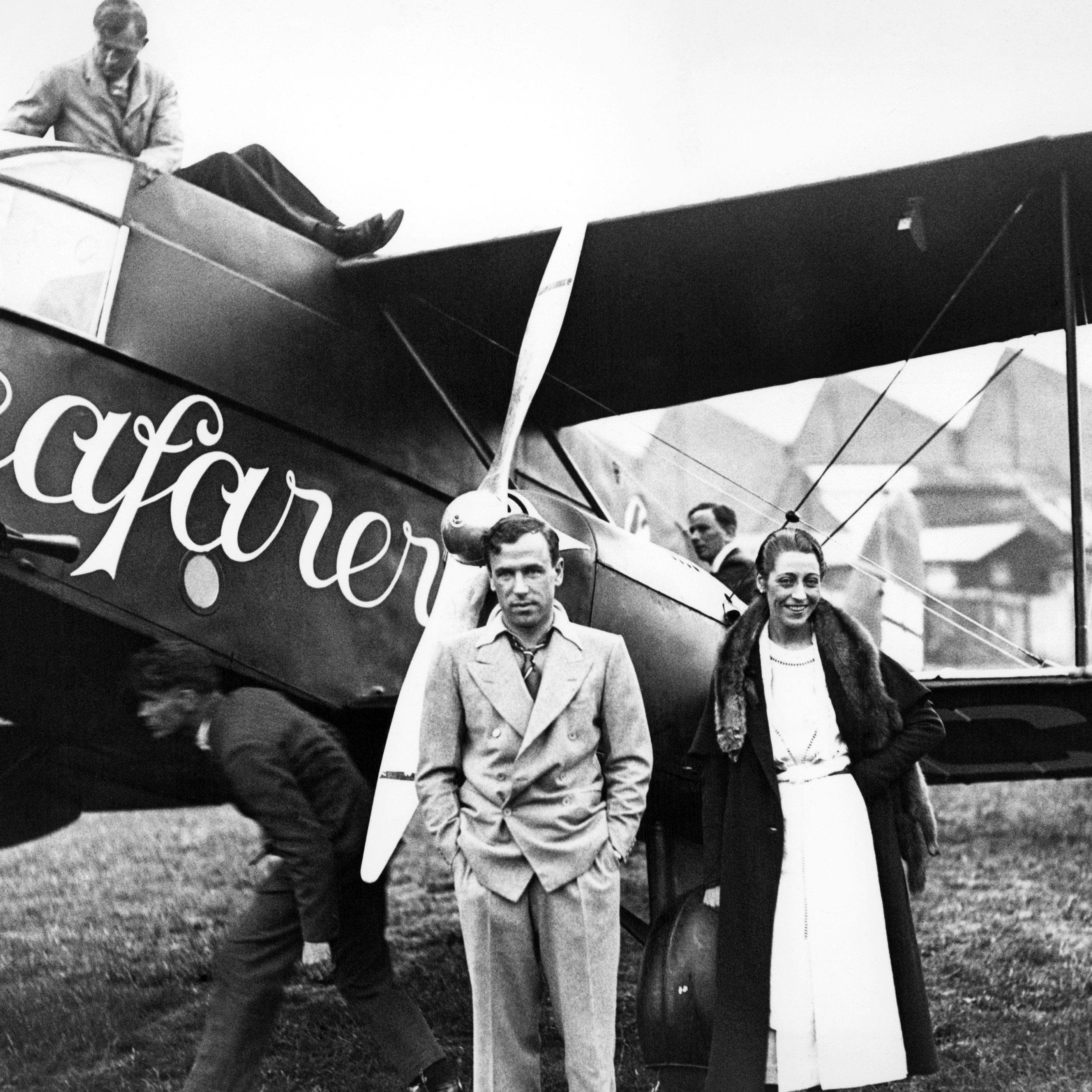 Mr and Mrs. J Mollison, before flying to America