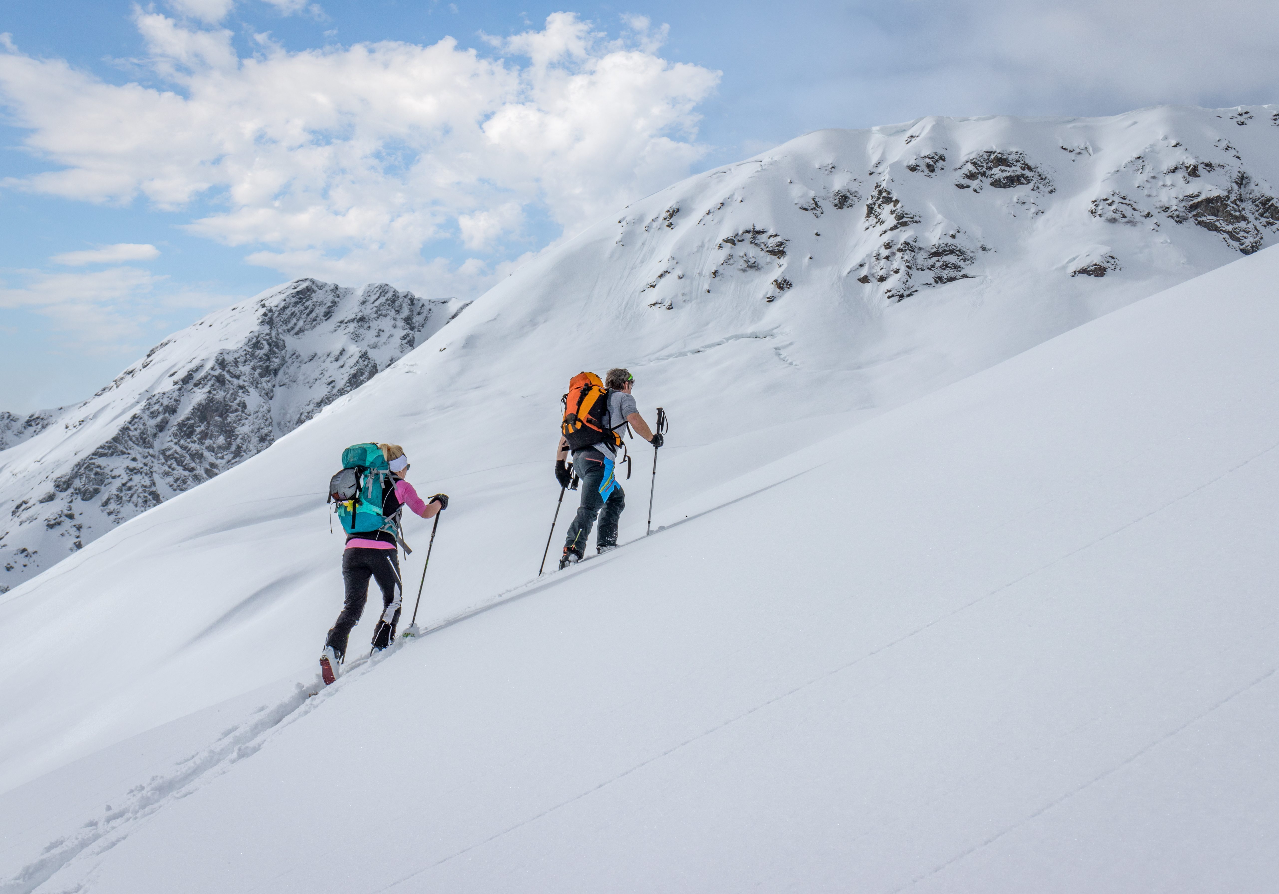 Skinning uphill, Alps