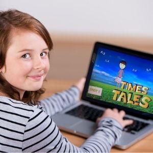 Girl using Times Tales on the computer to memorize the times tables.