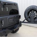 2015 jeep wrangler unlimited jk DV8 rear bumper with swing out spare tire carrier and hitch RBSTTB-01