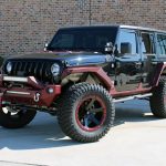 2020 jeep wrangler unlimited jl black & maroon left front angle
