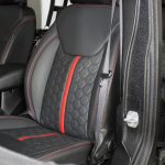 black kevlar 2014 jeep wrangler unlimited jk Custom pattern black leather front seats with red stitching & stripe