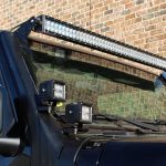 black 2020 jeep gladiator jt Zroadz windshield mount with DV8 50″ LED light bar B50CE300W3W DV8 3" cube LED lights B3CE20W5W