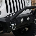 white 2018 jeep wrangler unlimited jk DV8 winch mount front bumper with LED lighting, D-rings, over rider hoop FBSHTB-11