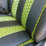 2020 Black and Green JL Jeep Custom Leather Black with Green insert front detailed