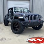2020 Sting-Gray JL Jeep 20x12 Ballistic Offroad 959 "Rage" wheels in gloss black with red 35x13.50R20 Venom Power A/T Tires