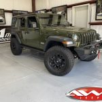 2020 Sarge Green JL Jeep 2.5″ Mopar Jeep lift fox shocks right front angle