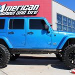 Blue JK Jeep 4" Rough Country lift fox remote reservoir shocks 22x12 fuel offroad assault wheel 37" nitto mud grappler tires