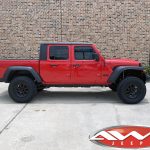 2020 Red Jeep Gladiator 2.5" Rough Country Suspension Lift Fox Shocks 18x9 American Racing AR201 wheels black with 35" tires