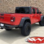 2020 Red Jeep Gladiator 2.5" Rough Country Suspension Lift Fox Shocks 18x9 American Racing AR201 wheels black with 35" tires