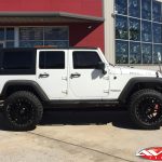 2016 White Rubicon JK Jeep 6″ Rough Country lift 22x12 Rolling Big Power "Avenger" wheels gloss black 37" tires