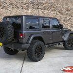 2020 Jeep JL wrangler 2.5" Lift DV8 Front bumper with winch 20x9 XD "FMJ" 35" A/T tire Nfab side steps left rear angle