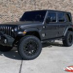 2020 Jeep JL wrangler 2.5" Lift DV8 Front bumper with winch 20x9 XD "FMJ" 35" A/T tire Nfab side steps left front angle