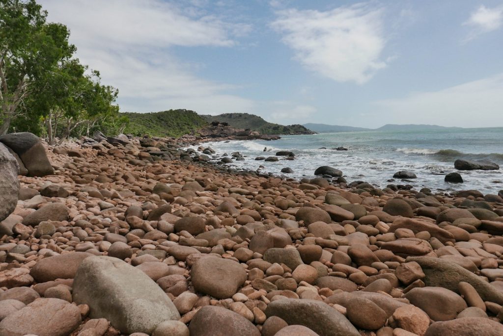 Rock hopping on the trail.