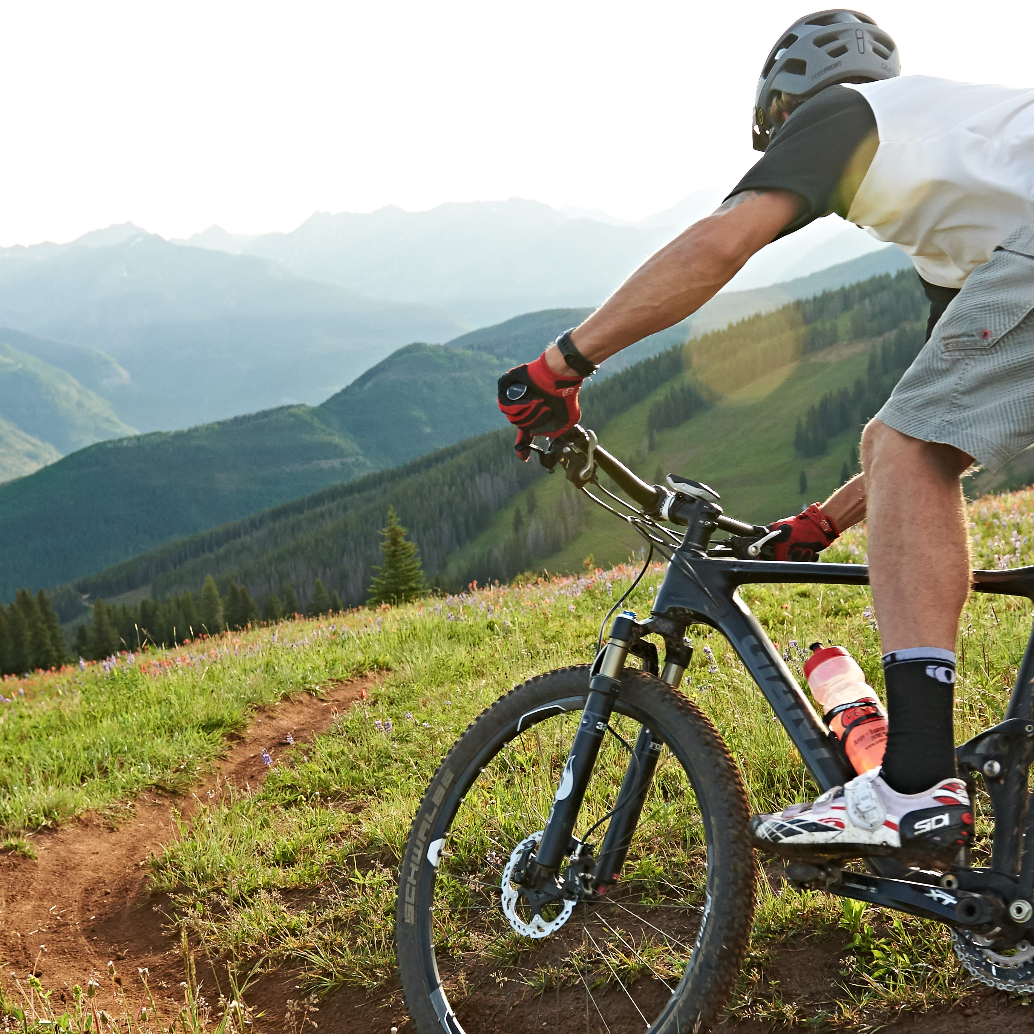 Sunrise mountain biking on Mountain in Vail, CO.