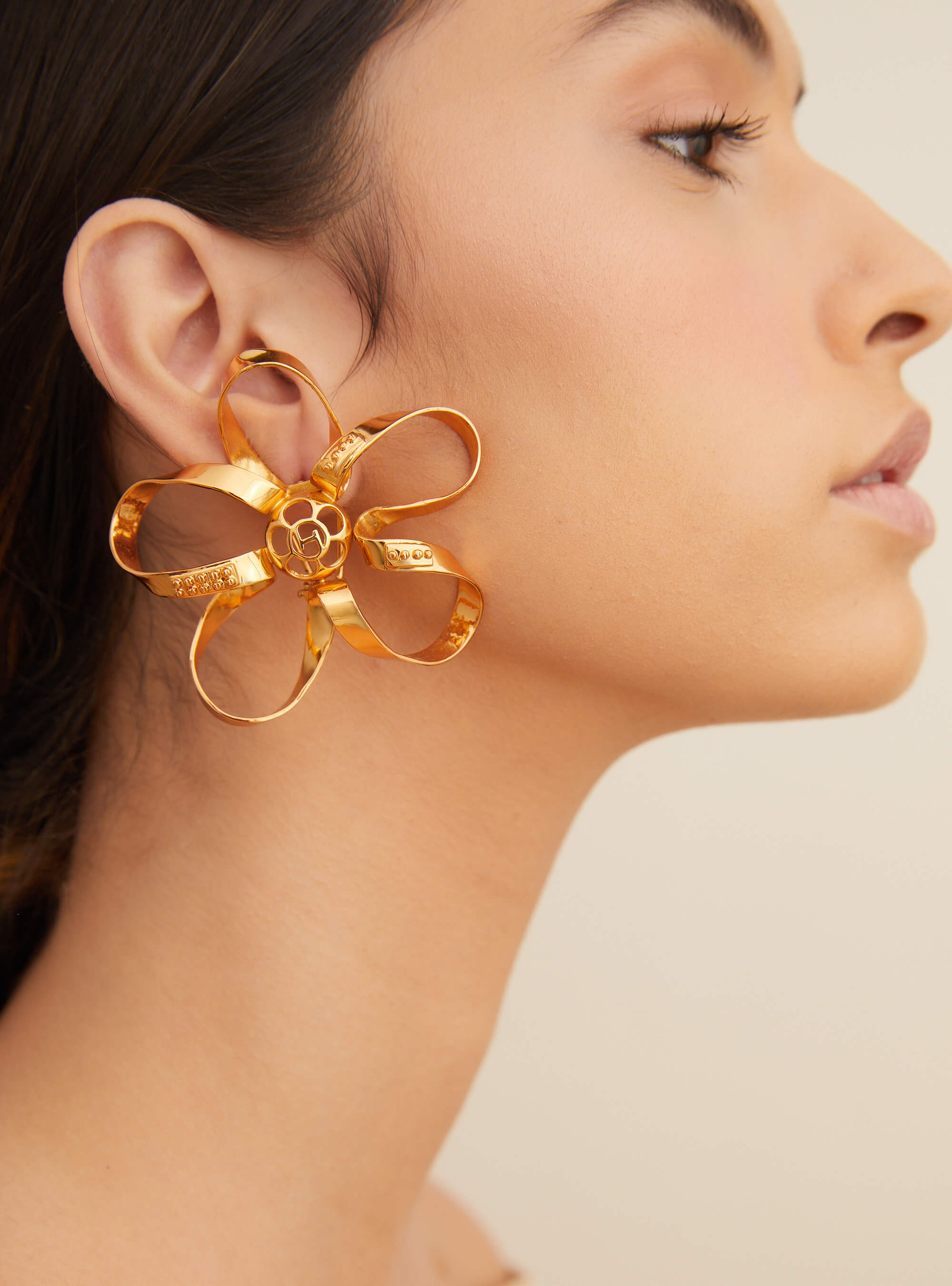 Gold Floral Statement Earrings