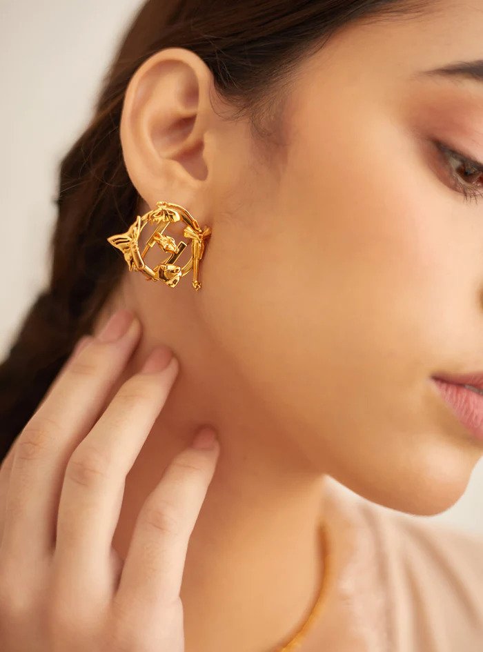 Buy Chaand Phool Stud Earrings with Mirror Polki and Pearls Online in India  | Zariin