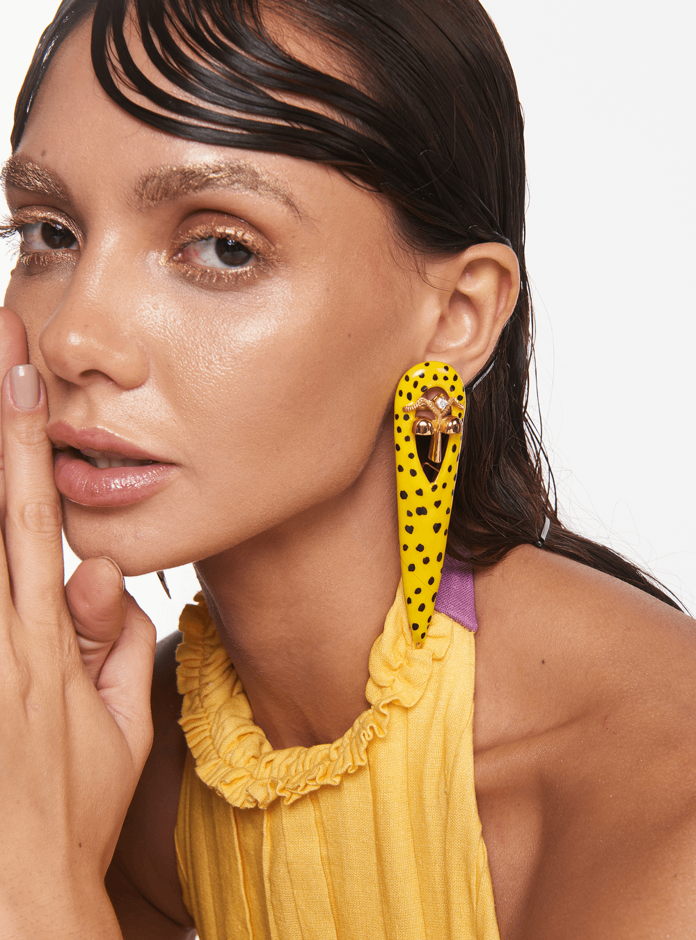 yellow kaybug earrings