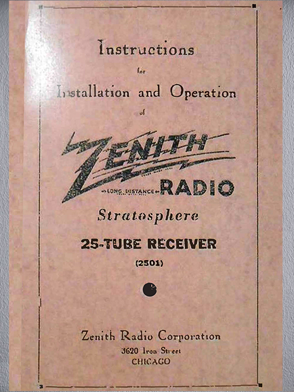 Zenith Z1000 25-Tube Receiver Operating Instructions