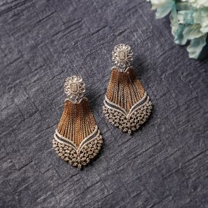 Diamond Long Earrings for Banarasi Saree