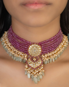 heavy choker necklace for pink lehenga