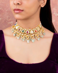 multi colour polki necklaces