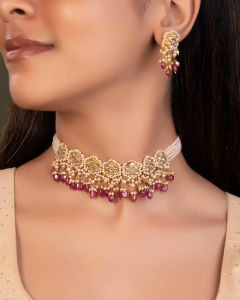 polki set for pink lehenga