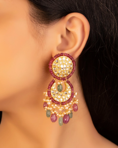 statement earrings for pink wedding lehenga