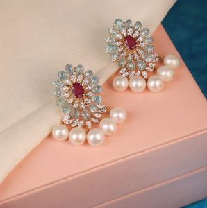 pearl earrings for off-shoulder dress