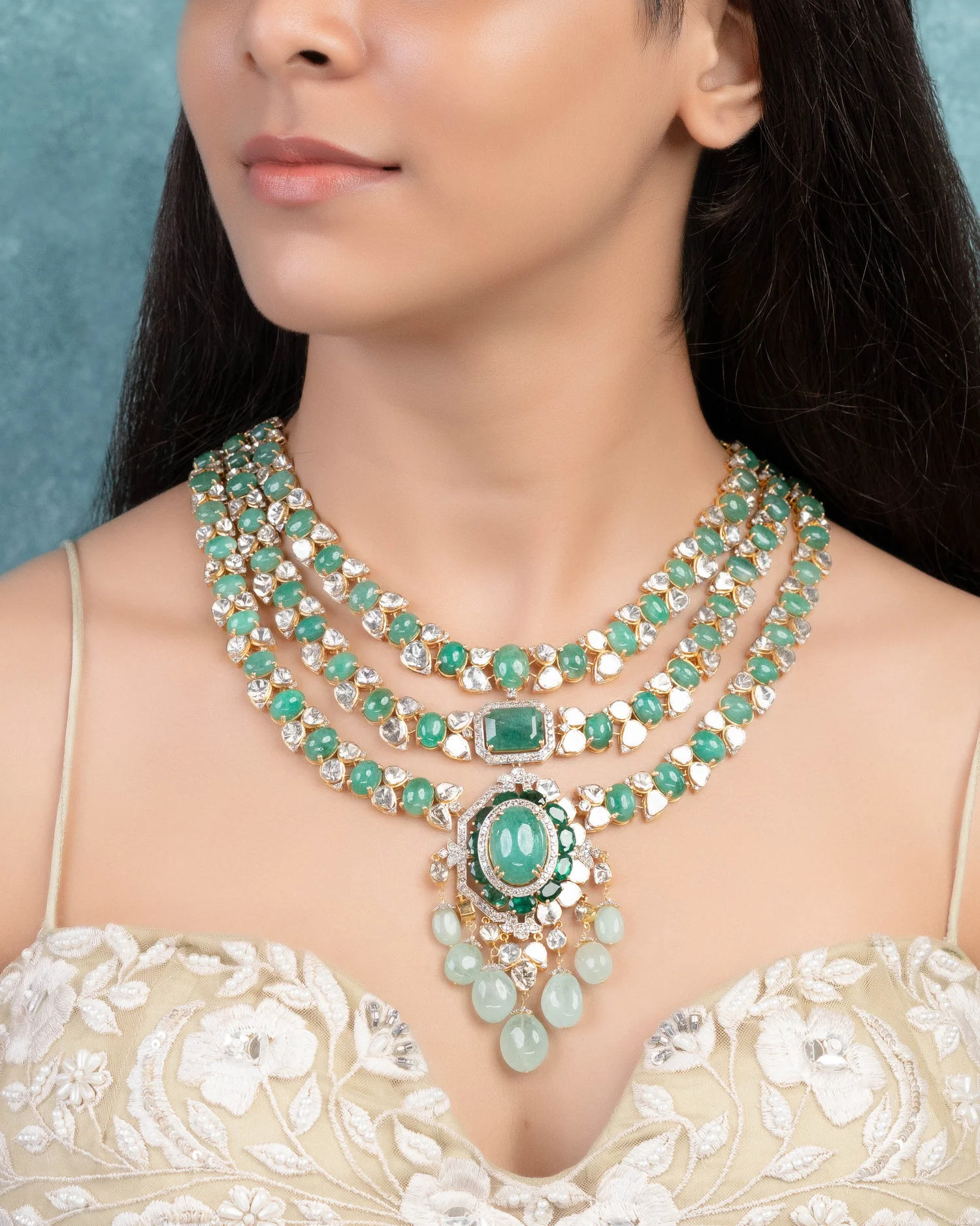polki diamond long necklace