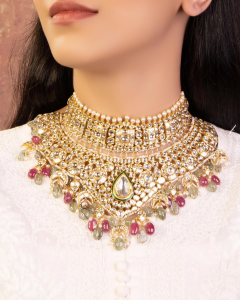 classic gold choker for bridal lehenga