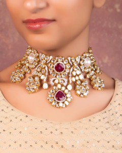 floral polki diamond choker for lehenga
