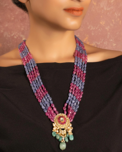 long bead necklace for cotton saree