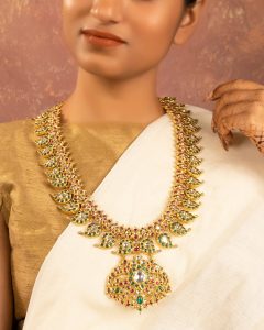 long necklace for saree look