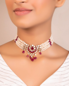 pink beads polki necklace for saree