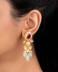 Long Polki Drop Earrings for Salwar Suit