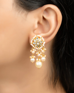 Pearl Polki Drop Earrings for Black Dress