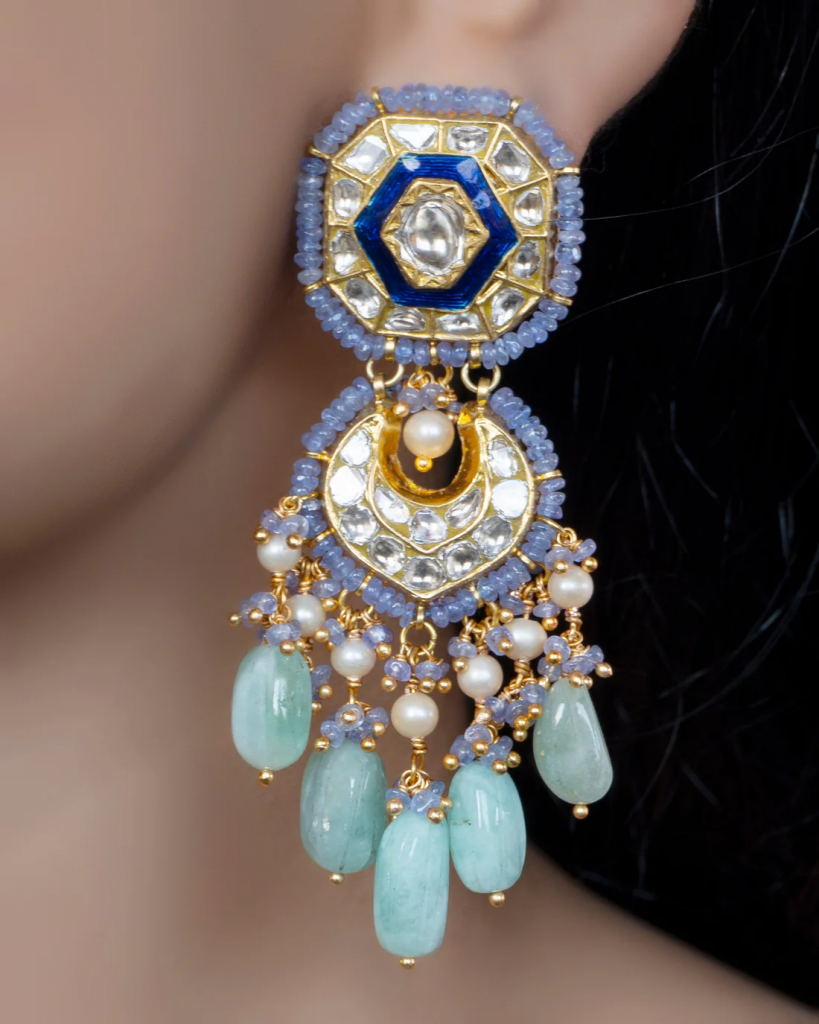chandbali earrings for blue dress
