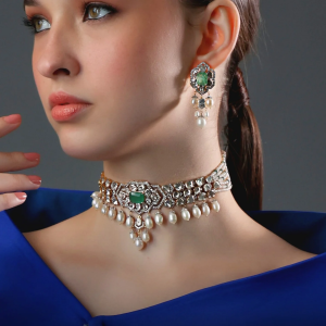 emerald-polki necklace for blue dresses