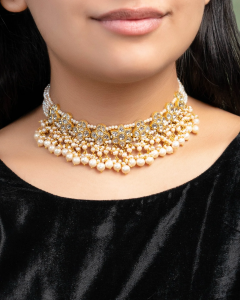 pearl-polki jewellery for black drees