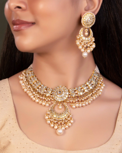 pearl polki jewellery for white dress