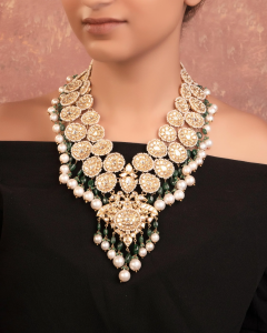 statement jadau necklace for collar neck dress